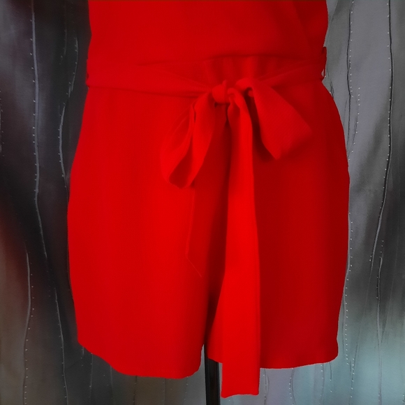 Premier Amour Faux Wrap Romper Shorts Jumpsuit Red Womens Size 10 - Picture 4 of 14